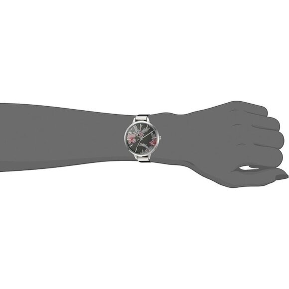 Women\'s Floral Dial Strap Watch Black/Silver main image 4